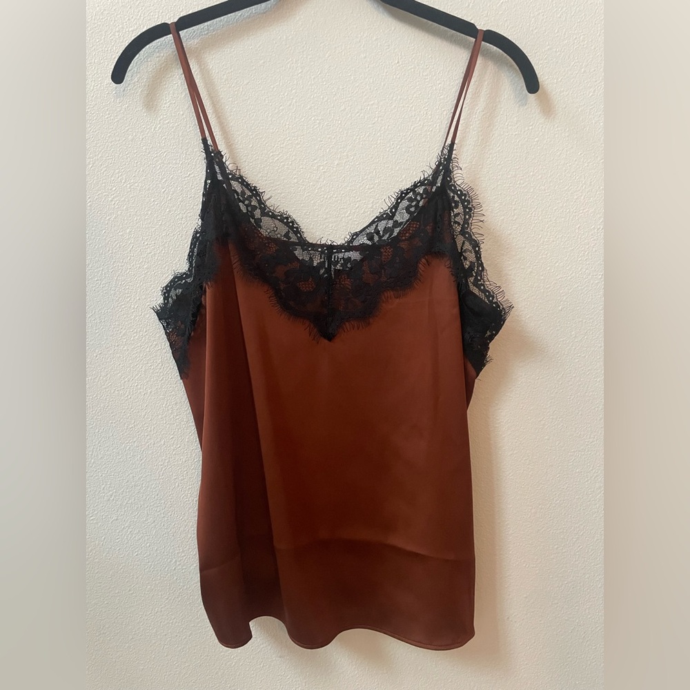 The Drop Natalie V-Neck Lace Trimmed Satin Camisole Tank Top